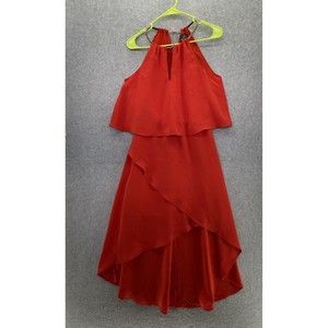 Adriana Papell Dress Hi-Low Layered Key Hole Solid Orange Size 4 Midi Sleeveless